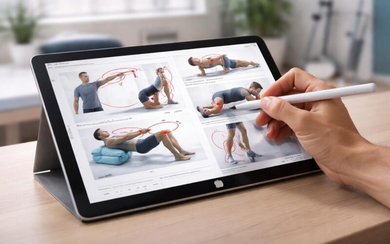 découvrez des exercices de kinésithérapie annotés au stylet sur tablette tactile microsoft surface pour un apprentissage interactif et efficace.