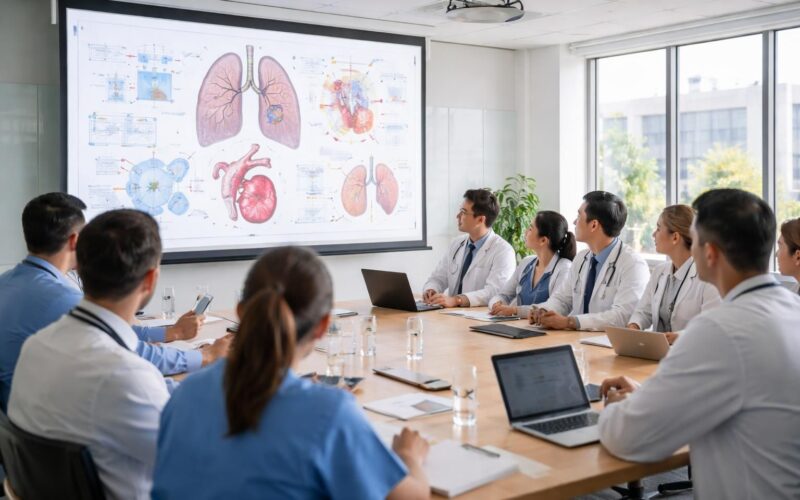 découvrez notre formation médicale interactive avec des protocoles projetés sur écran de projection pour un apprentissage clair et efficace.