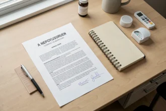 Bureau de neuropsychologue avec un CV et du matériel de bilan
